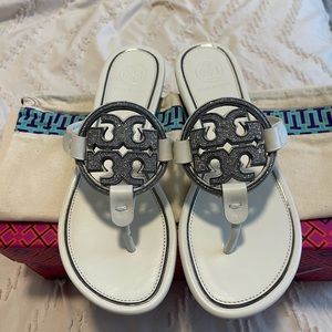 Tory Burch Pave crystal double T miller sandals NWT